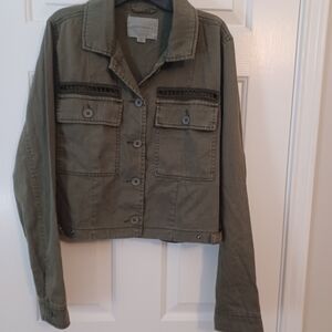 Aeropostale Army Green Twill Cropped Utility Jacket Sz M